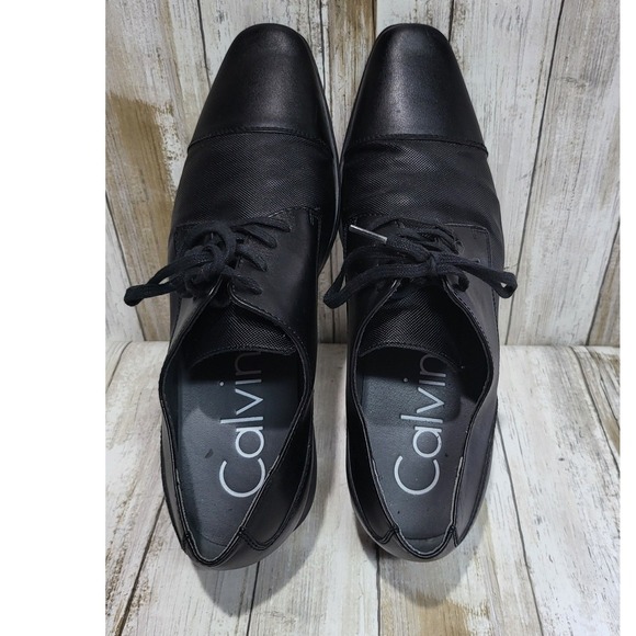 Calvin Klein Bachman Black Mens Dress Shoes Oxford Lace Up Formal Business 10 - Picture 2 of 8